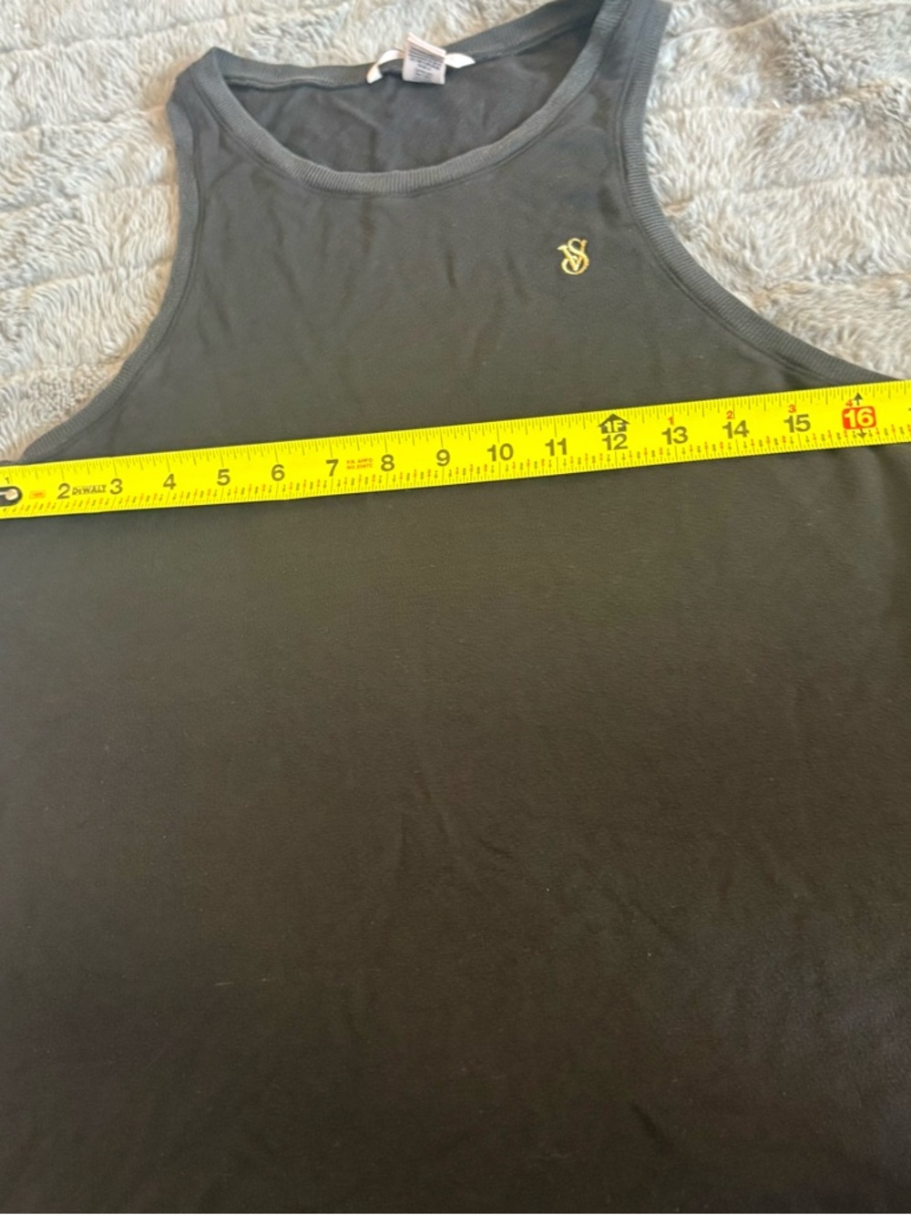 Black Women's Ribbed Tank Top with Gold Logo - Picture 6 of 7